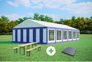 SZETT: Party sátor 6x12 m STANDARD – sátor + sörpad szettek + padló szín kék-fehér