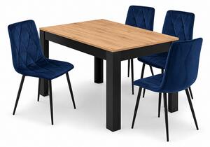 Étkezőasztal szett: NP 120×80 cm craft tölgy/fekete + 4 db DORA szék sötétkék/fekete láb