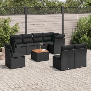 9 részes fekete polyrattan kerti ülőgarnitúra párnákkal