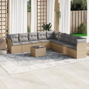 10 részes bézs polyrattan kerti ülőgarnitúra párnával