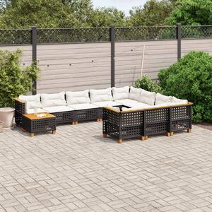11 részes fekete polyrattan kerti ülőgarnitúra párnákkal
