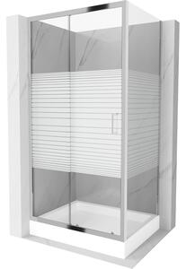 Mexen Apia zuhanykabin tolóajtóval 100 (ajtó) x 80 (fal) cm, 5mm átlátszó üveg csíkokkal, króm profil + fehér RIO zuhanytálca króm szifonnal, 840-100…