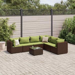 7 részes barna polyrattan kerti ülőgarnitúra párnákkal