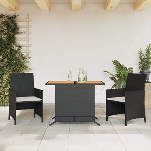 3 részes fekete polyrattan bisztrógarnitúra párnával
