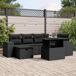 7 részes fekete polyrattan kerti ülőgarnitúra párnával