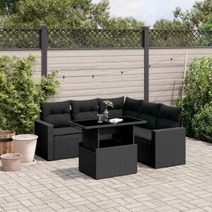 6 részes fekete polyrattan kerti ülőgarnitúra párnákkal