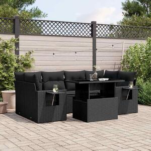 7 részes fekete polyrattan kerti ülőgarnitúra párnával