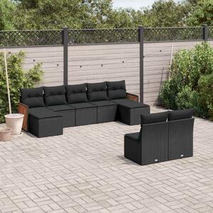 9 részes fekete polyrattan kerti ülőgarnitúra párnákkal