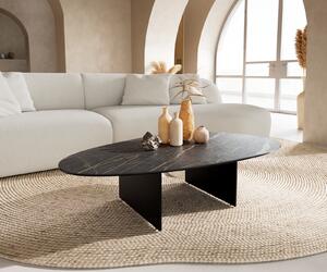 DELIFE Dohányzóasztal Edge ovális 140x75 cm Laminam® kerámia Noir Desir barna Salto fém fekete