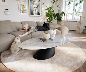 DELIFE Dohányzóasztal Edge ovális 140x80 cm kerámia onyx pearl Conis fém fekete