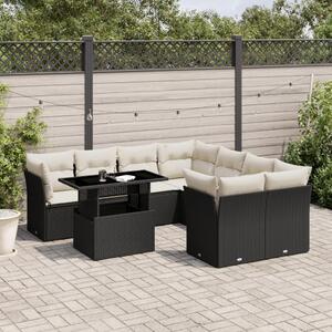9 részes fekete polyrattan kerti ülőgarnitúra párnákkal