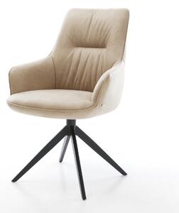 DELIFE Étkezőszék Zelia-Flex mikroszálas bézs vintage karfás széles kereszt lábas fekete 360°-ban forgatható billenő zsákrugós
