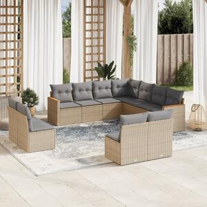 11részes vegyes bézs polyrattan kerti ülőgarnitúra párnákkal