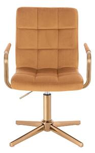 HC1015PCROSS Mézbarna modern velúr szék arany lábbal