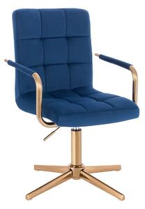 HC1015PCROSS Tengerkék modern velúr szék arany lábbal