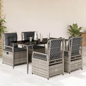 5 részes szürke polyrattan kerti étkezőgarnitúra párnával