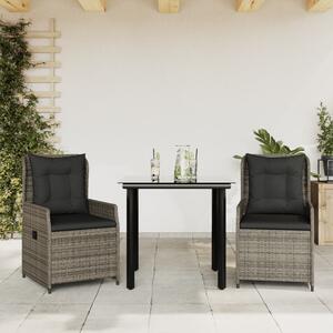 3 részes szürke polyrattan kerti étkezőgarnitúra párnával