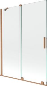 Mexen Velar 2 szárnyas, átlátszó, 130 x 150 cm-es, kefe hatású réz tolható kádparaván - 896-130-000-01-65