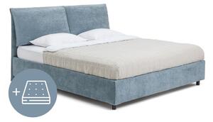 Kék kárpitozott ágyneműtartós franciaágy matraccal, ágyráccsal 160x200 cm Myra Pillow – Bonami Selection
