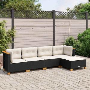 5 részes fekete polyrattan kerti kanapészett párnákkal