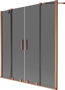 Mexen Velar Duo 2-szárnyú elhúzható fürdőkád paraván 160 x 150 cm, grafit, kefélt réz - 896-160-000-42-65