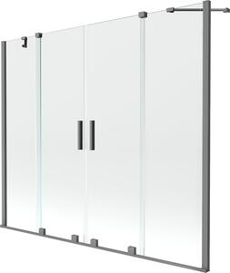 Mexen Velar Kétszárnyas kádparaván, 2-szárnyú tolóajtó, 180 x 150 cm, átlátszó, gun metal - 896-180-000-02-95
