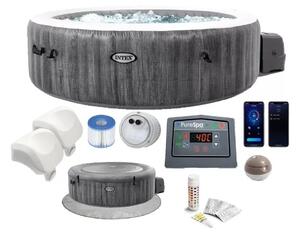 INTEX PureSPA Greywood Deluxe jacuzzi, 6 személyes, kerek, D216 x 71 cm, szürke / fehér (28442)