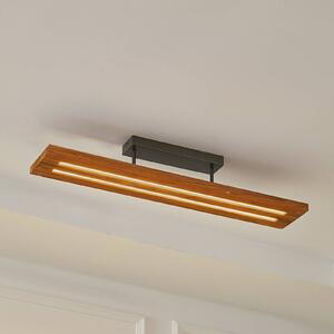 Lindby LED mennyezeti lámpa Nesaja, fekete, fa, 98cm, fényerőszabályozható, dimmelhető, Világos fa, Nappali / Étkező, Fa, Vidéki otthon / Rusztikus