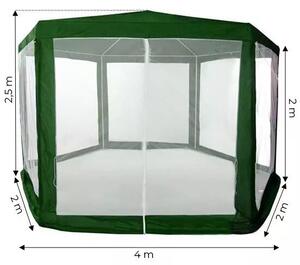 Kerti pavilon, MultiGarden PAW 2X2X2 NET, zöld, 2 x 2 m, 6 szúnyoghálós oldalfallal, fém vázzal, vízálló PE ponyva, 2 m magassággal, cipzáras bejárat
