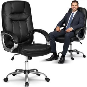 Irodai szék, Sofotel 355, fekete, 109–116 cm, bőr kárpit, ergonomikus, dönthető, állítható magasság, gumírozott kerekek, 120 kg teherbírás