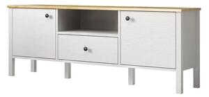 Hanah Home TV szekrény nappaliba 150x58x35 cm, PAL 18mm, él 0.8mm, MDF lábak, fém és fa fogantyúk, fehér - Ellenőrzött A · Re-Bloom