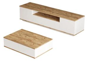 Hanah Home nappali bútor szett, TV szekrény 180x44.6x44.5 cm + kávézóasztal 90x28.6x60 cm, 18 mm-es PAL, atlanti fenyő és fehér - Ellenőrzött A · Re-Bloom