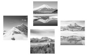 Képszett havas hegyek fekete-fehérben