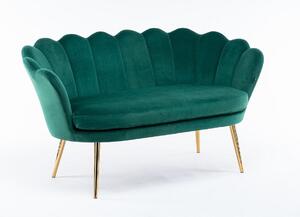 FREY Sötétzöld modern velúr kanapé arany lábbal