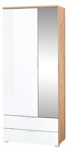 Fehér ruhásszekrény tölgyfa dekorral, tükörrel 84x196 cm Telde - Germania