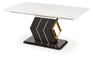 Asztal Houston 1481, Fekete, Fehér márvány, Arany, 77x90x160cm, Hosszabbíthatóság, Közepes sűrűségű farostlemez, Fém