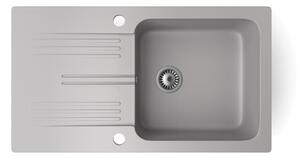 Gránit mosogató NERO Malta + kihúzható zuhanyfejes Shower csaptelep + dugókiemelő (szürke)