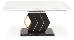 Asztal Houston 1481, Fehér márvány, Arany, Fekete, 77x90x160cm, Hosszabbíthatóság, Közepes sűrűségű farostlemez, Fém