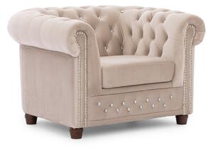 Bézs bársony chesterfield fotel York Blik – Ropez