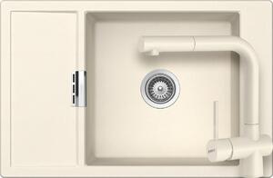 Schock Mono D-100XS konyhai mosogatótálca 780 x 510 mm és Schock Laios konyhai csaptelep Cristadur Magnolia kihúzható fejjel, krémfehér