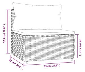 VidaXL fekete polyrattan kerti középső kanapé párnákkal