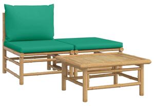 VidaXL 3 részes bambusz kerti ülőgarnitúra zöld párnákkal