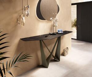 DELIFE Konzolasztal Edge poligonális 180x50 cm Laminam® kerámia Noir Desir barna Spios fém titán effekt finish