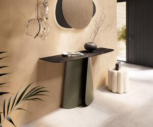 DELIFE Konzolasztal Edge hajóformájú 140x40 cm Laminam® kerámia Noir Desir barna Livos fém titán effekt finish