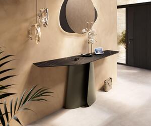 DELIFE Konzolasztal Edge poligonális 180x50 cm Laminam® kerámia Noir Desir barna Livos fém titán effekt finish