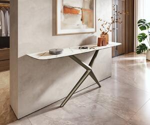 DELIFE Konzolasztal Edge hajóformájú 180x40 cm kerámia calacatta luxe fehér arany szürke Estelo fém titán színű hatású