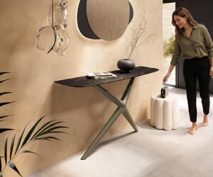 DELIFE Konzolasztal Edge hajóformájú 140x40 cm Laminam® kerámia Noir Desir barna Estelo fém titán effektfinish