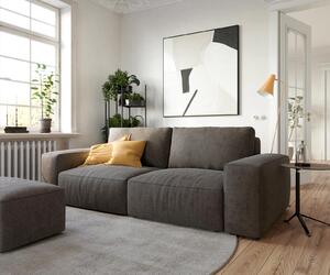 DELIFE Nagy kanapé Lanzo 230x95 cm mikroszálas khaki-barna puffal