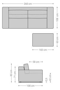 DELIFE Nagy kanapé Lanzo 230x95 cm bőr imitáció vintage antracit puffal