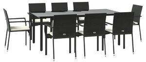 VidaXL 9 részes fekete polyrattan kerti étkezőgarnitúra párnákkal
